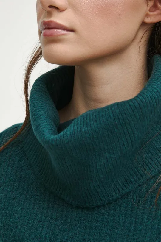Sweter z domieszką wełny damski gładki kolor turkusowy Damski