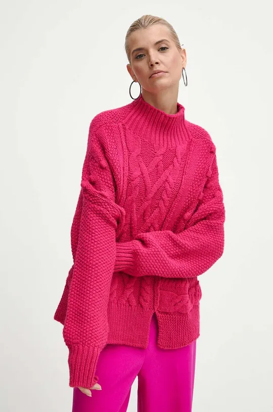różowy Sweter damski z fakturą kolor różowy Damski