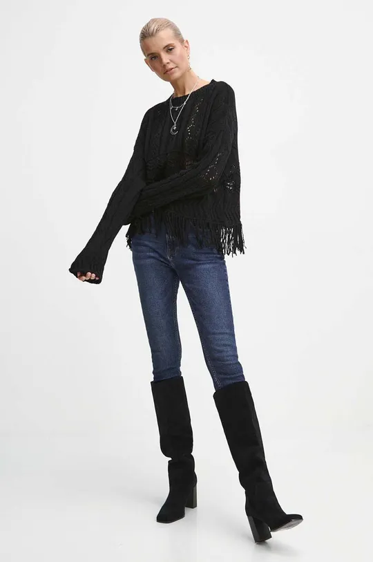 Sweter damski ażurowy kolor czarny czarny