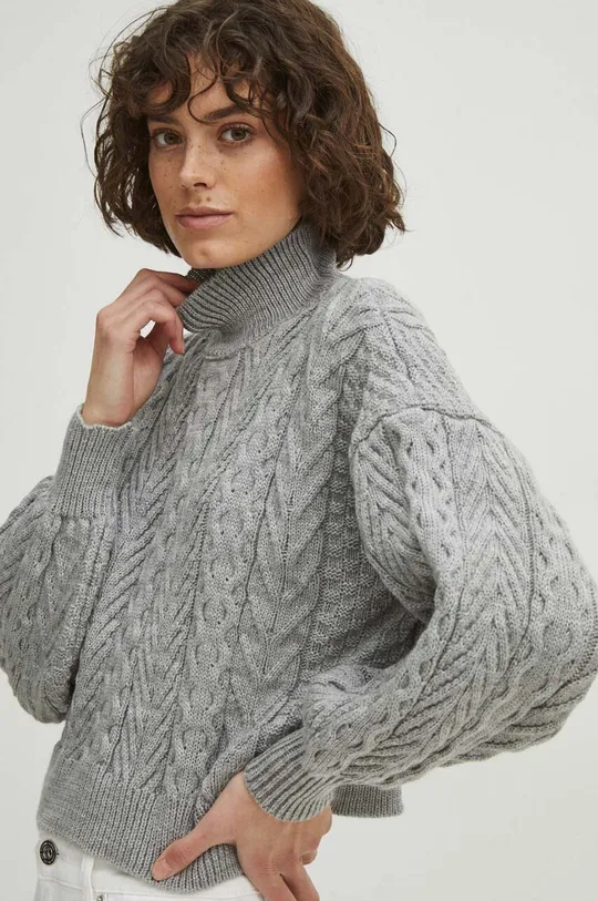 szary Sweter z domieszką wełny damski z fakturą kolor szary Damski
