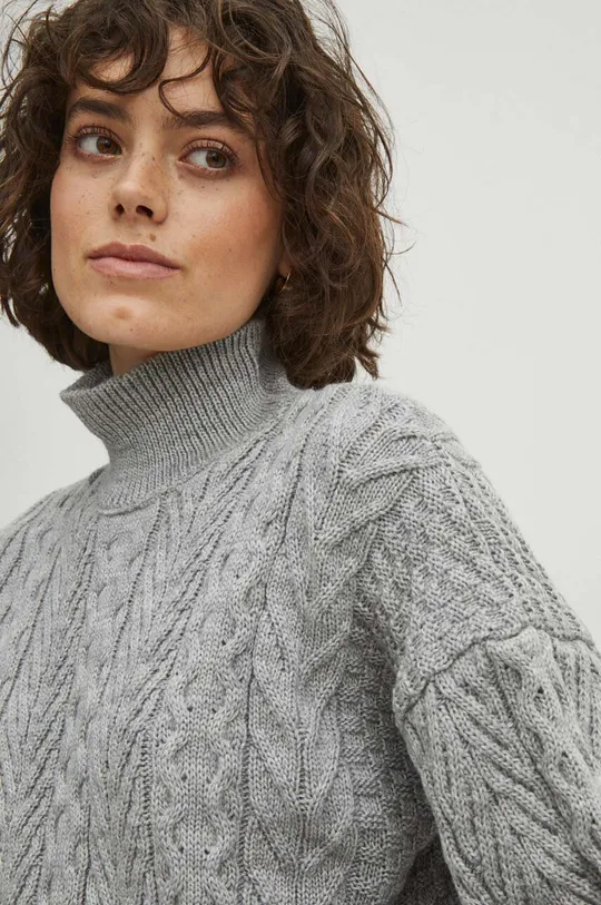 szary Sweter z domieszką wełny damski z fakturą kolor szary