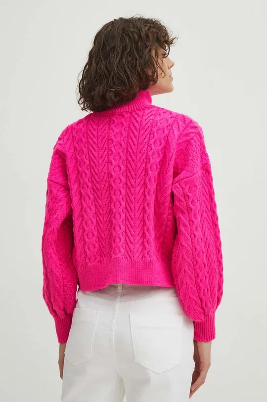 Sweter z domieszką wełny damski z fakturą kolor różowy 70 % Akryl, 30 % Wełna