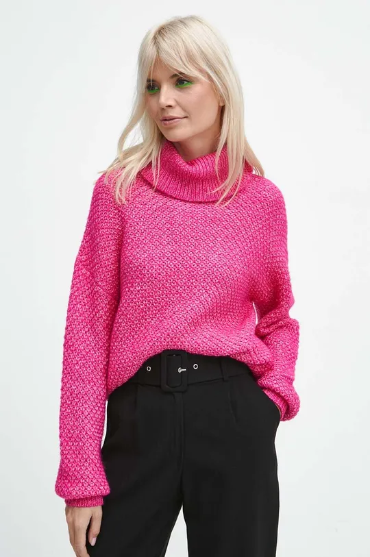 różowy Sweter damski z fakturą kolor różowy Damski