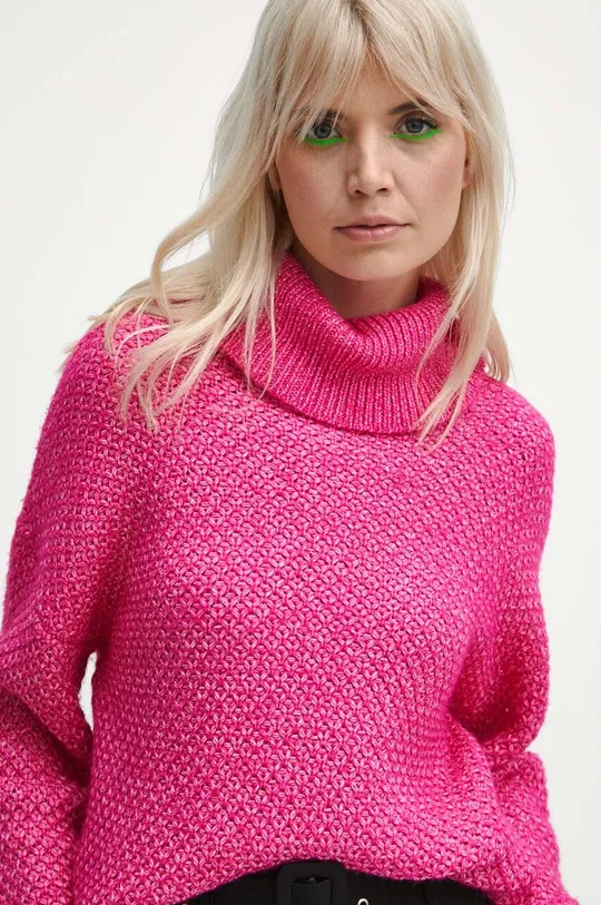 różowy Sweter damski z fakturą kolor różowy