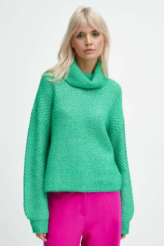 zielony Sweter damski z fakturą kolor zielony