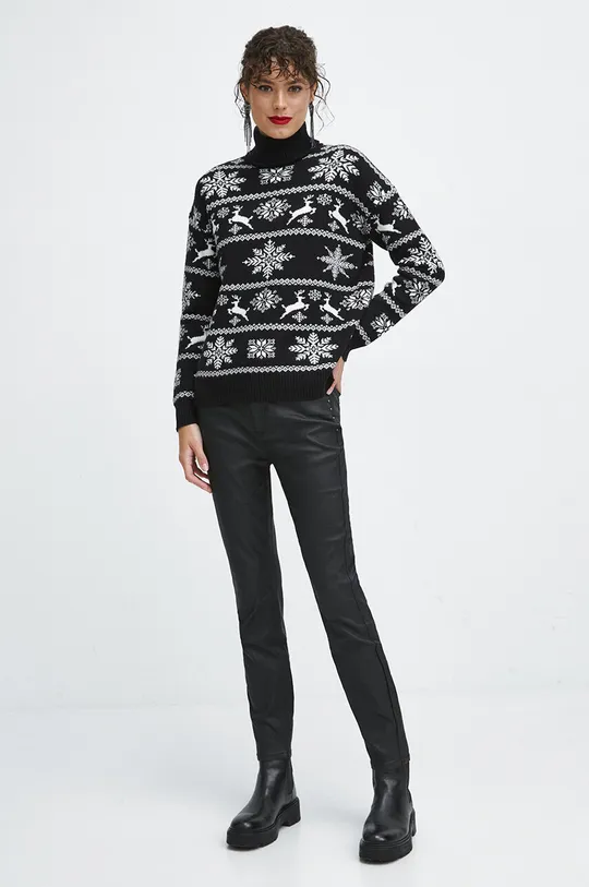 Sweter damski z motywem świątecznym kolor czarny czarny
