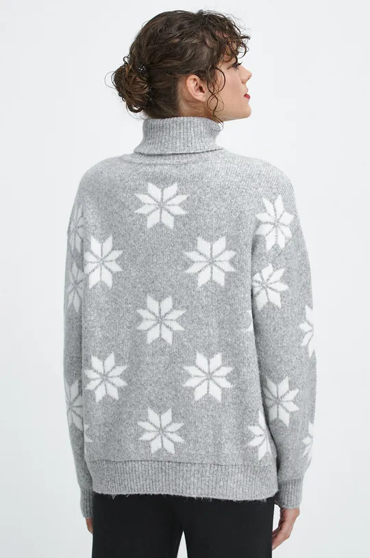 Sweter z domieszką wełny damski wzorzysty kolor szary 78 % Poliester, 8 % Akryl, 8 % Poliamid, 6 % Wełna 