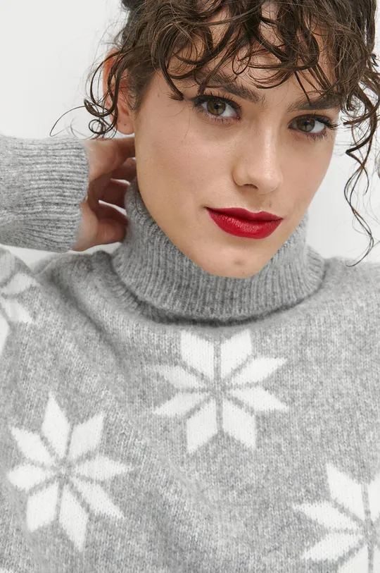 Sweter z domieszką wełny damski wzorzysty kolor szary Damski