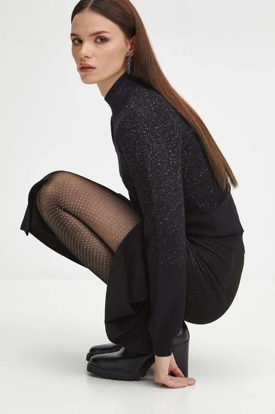 czarny Sweter damski z metaliczną nicią kolor czarny Damski