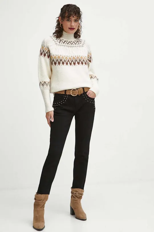 Sweter damski wzorzysty kolor beżowy beżowy
