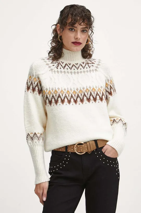 beżowy Sweter damski wzorzysty kolor beżowy