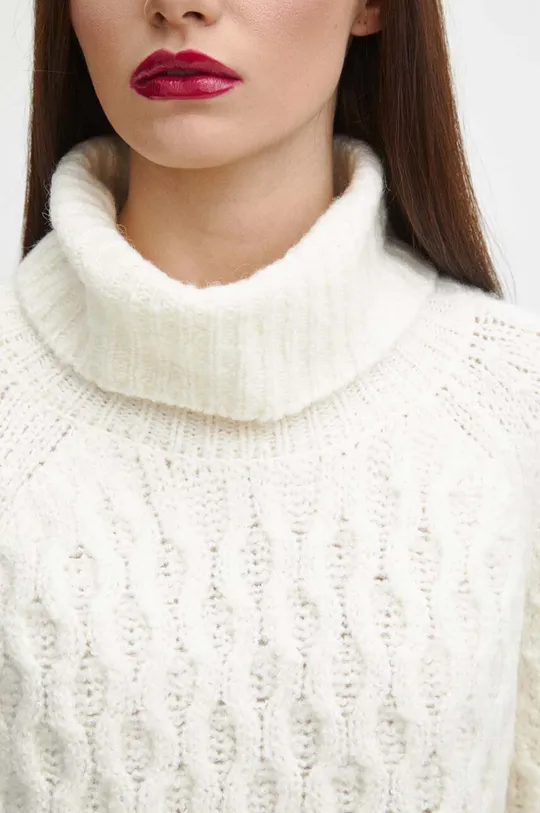 Sweter damski z domieszką wełny kolor beżowy Damski