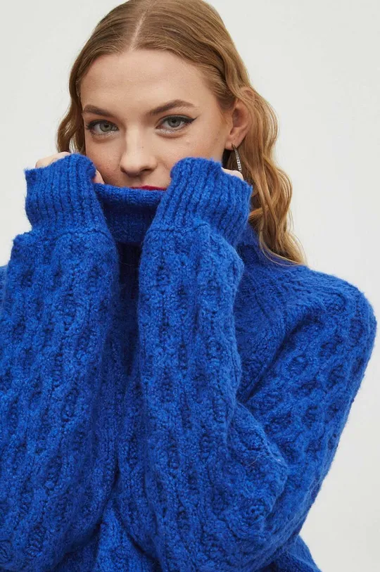 Sweter damski z domieszką wełny kolor niebieski Damski