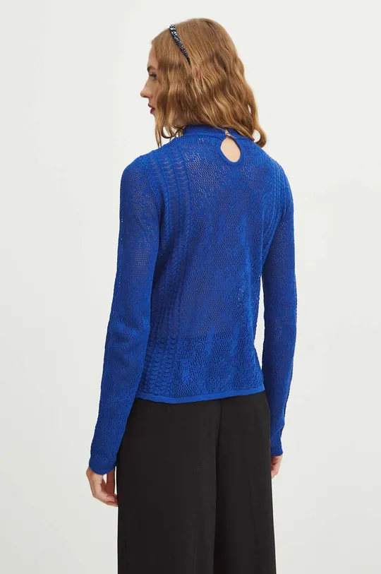 Sweter damski ażurowy kolor niebieski 58 % Poliester, 42 % Bawełna
