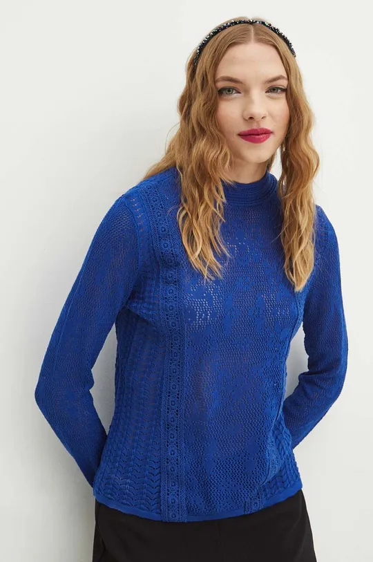 niebieski Sweter damski ażurowy kolor niebieski