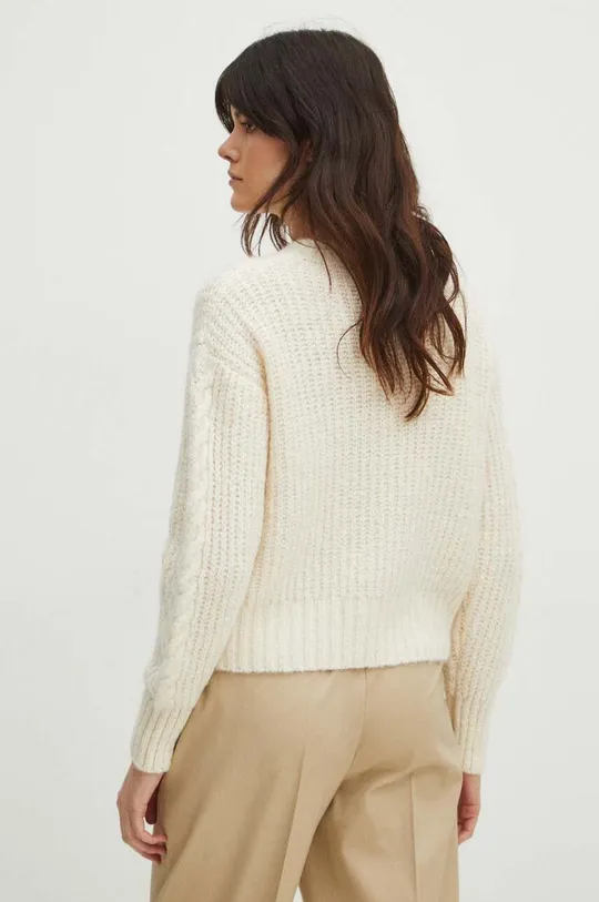 Sweter z domieszką wełny damski z fakturą kolor beżowy 56 % Akryl, 25 % Poliamid, 11 % Wełna, 6 % Alpaka, 2 % Elastan