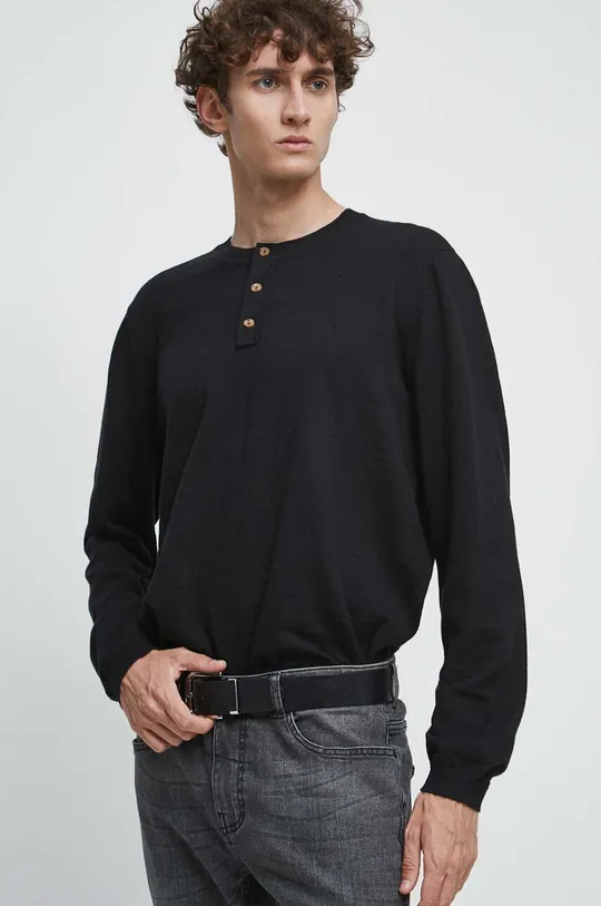 czarny Sweter bawełniany męski gładki kolor czarny Męski