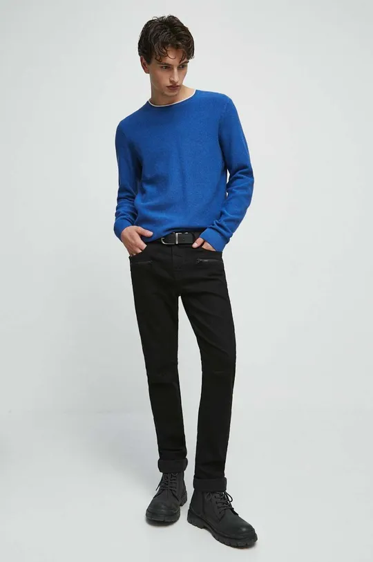 Sweter bawełniany męski z fakturą kolor niebieski niebieski