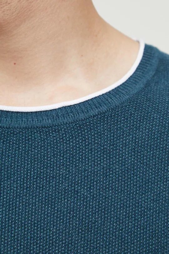 Sweter bawełniany męski z fakturą kolor zielony Męski