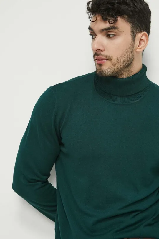 zielony Sweter męski z golfem kolor zielony