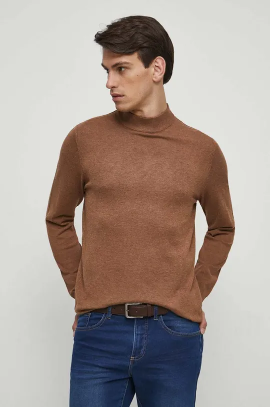 brązowy Sweter męski gładki kolor brązowy