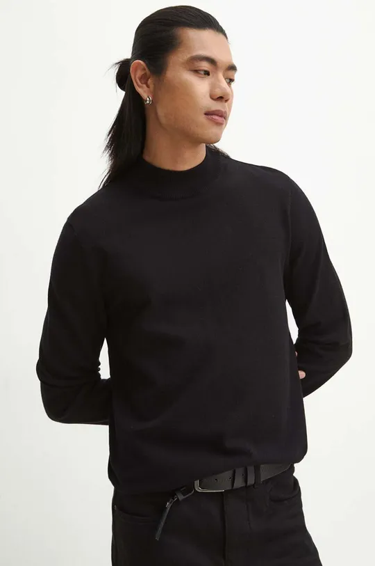 czarny Sweter męski gładki kolor czarny