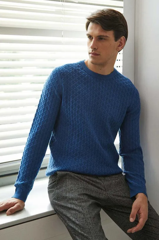 turkusowy Sweter męski z fakturą kolor turkusowy Męski