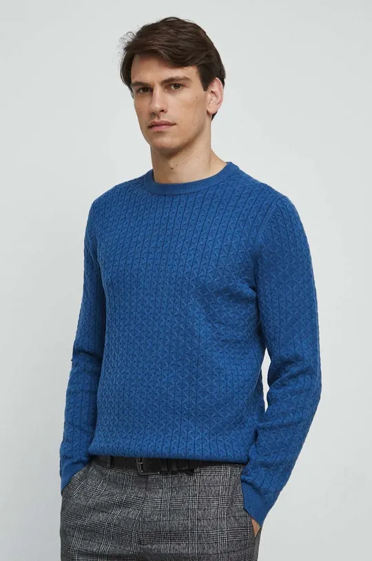 turkusowy Sweter męski z fakturą kolor turkusowy