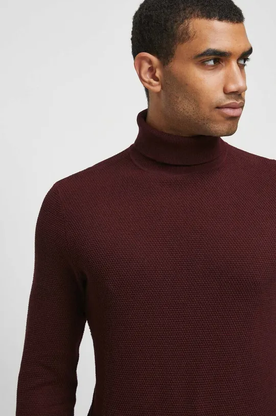 bordowy Sweter bawełniany męski z fakturą kolor bordowy