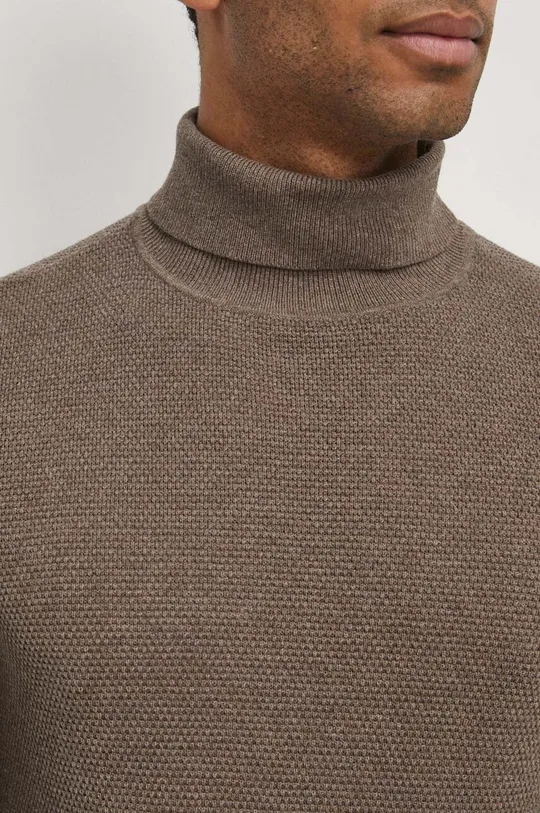 Sweter bawełniany męski z fakturą kolor brązowy Męski