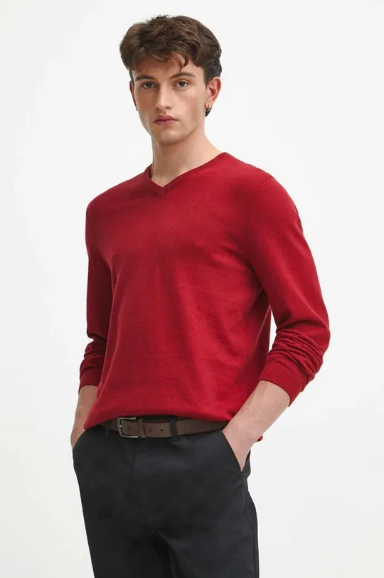 červená Bavlnený sveter pánsky červená farba Pánsky