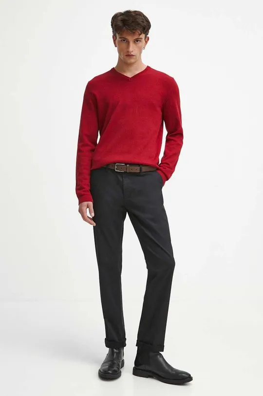 Sweter bawełniany męski gładki kolor czerwony czerwony