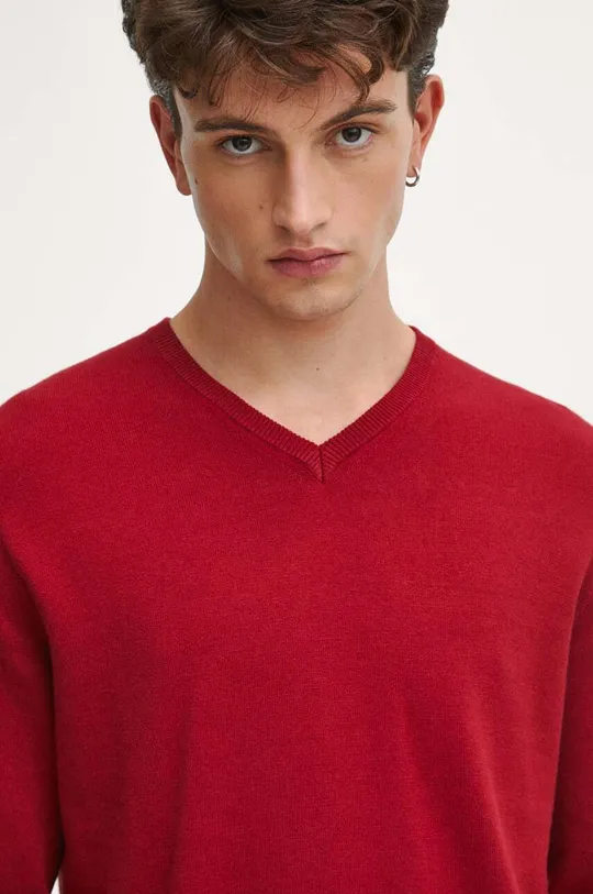 czerwony Sweter bawełniany męski gładki kolor czerwony