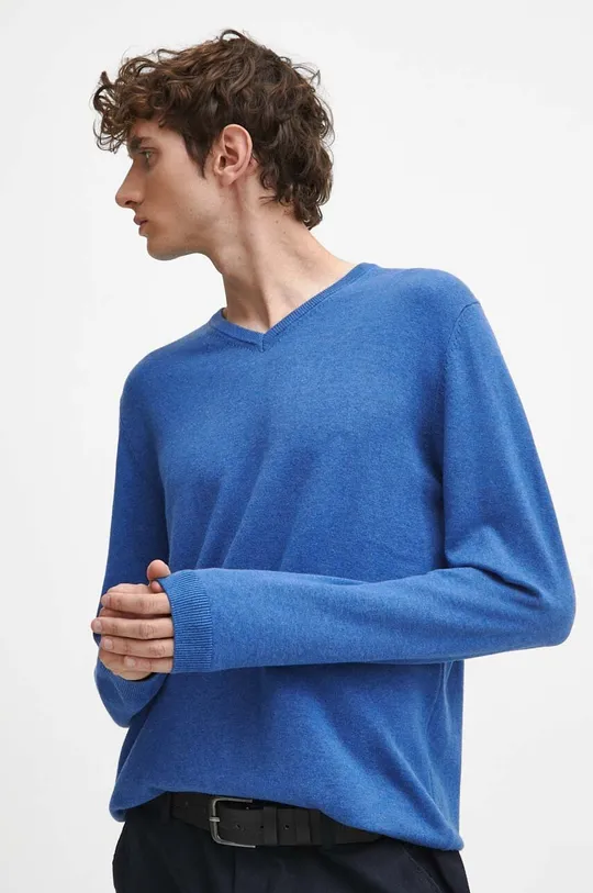 niebieski Sweter bawełniany męski melanżowy kolor niebieski Męski