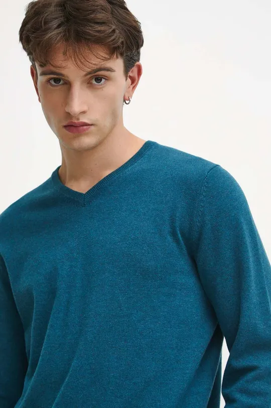 turkusowy Sweter bawełniany męski melanżowy kolor zielony