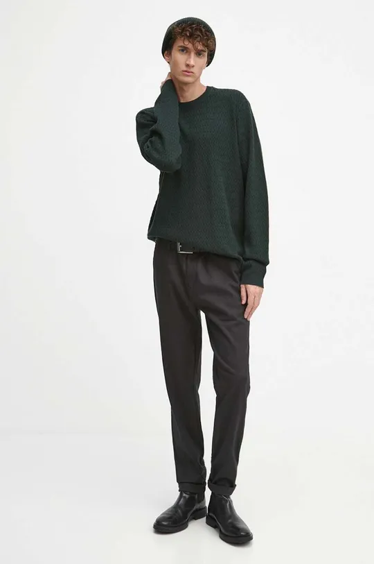 Sweter męski z fakturą kolor zielony zielony