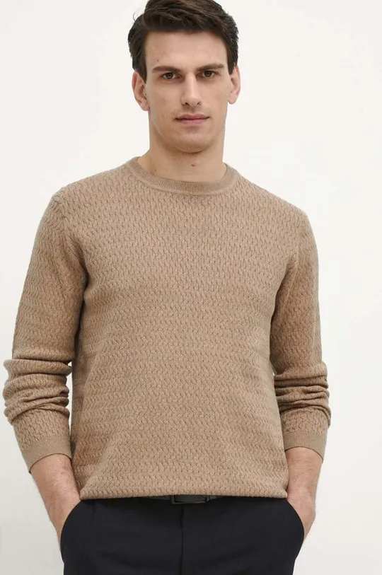 beżowy Sweter męski z fakturą kolor beżowy
