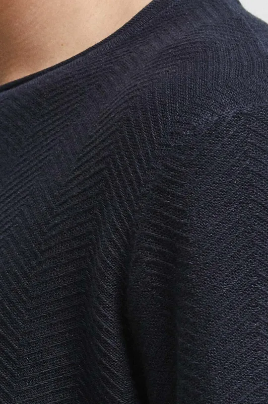Sweter bawełniany męski z fakturą kolor granatowy