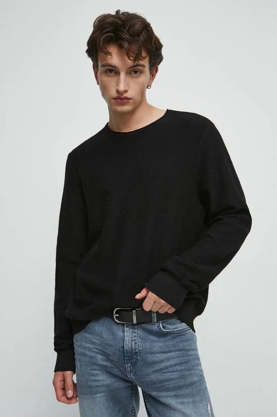 czarny Sweter bawełniany męski z fakturą kolor czarny