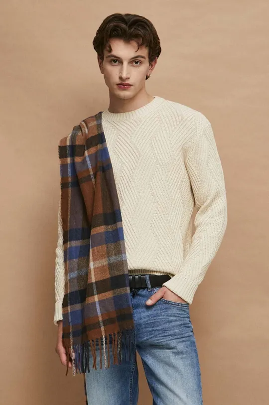 beżowy Sweter bawełniany męski z fakturą kolor beżowy Męski