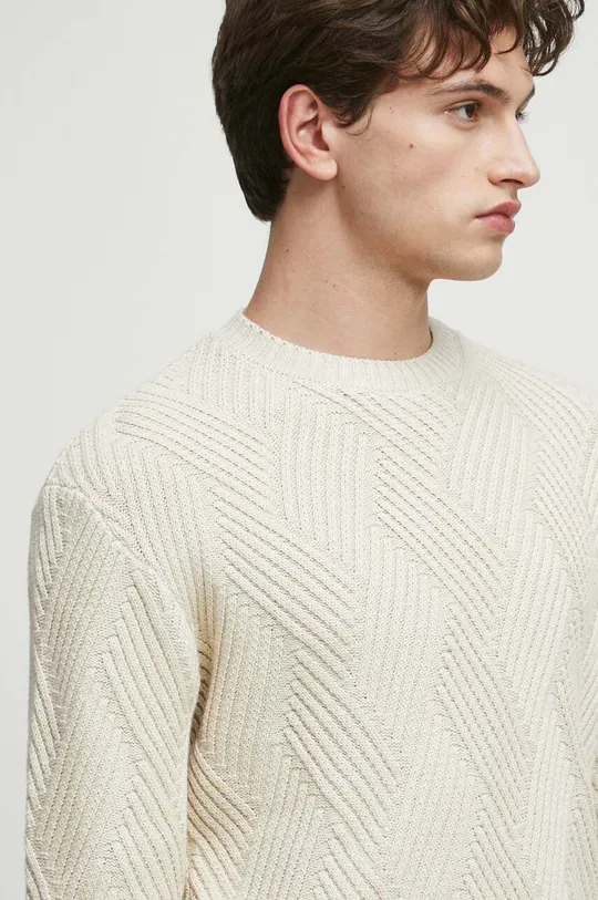 Sweter bawełniany męski z fakturą kolor beżowy beżowy