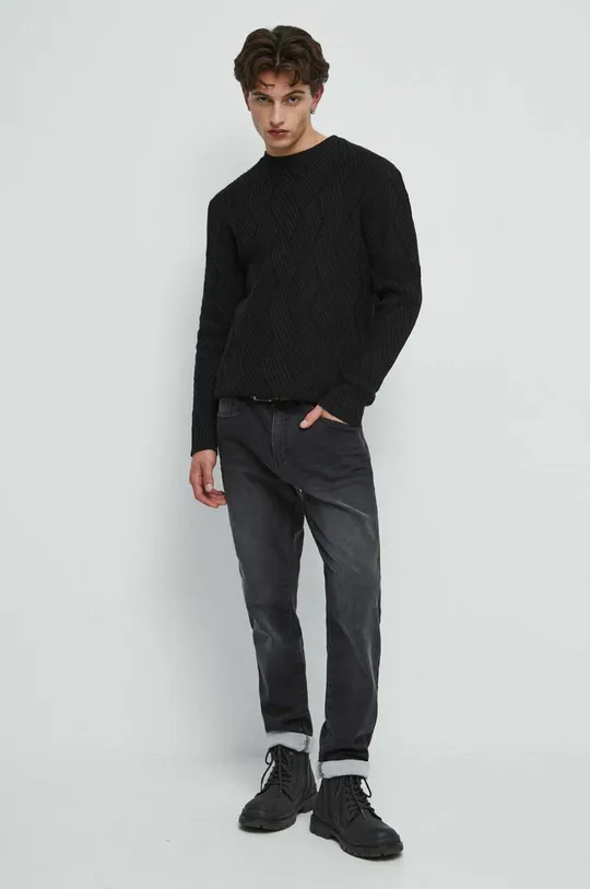 Sweter bawełniany męski z fakturą kolor czarny czarny