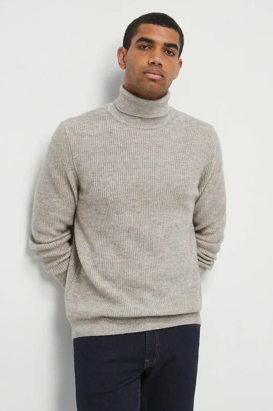 beżowy Sweter z domieszką wełny męski kolor beżowy Męski