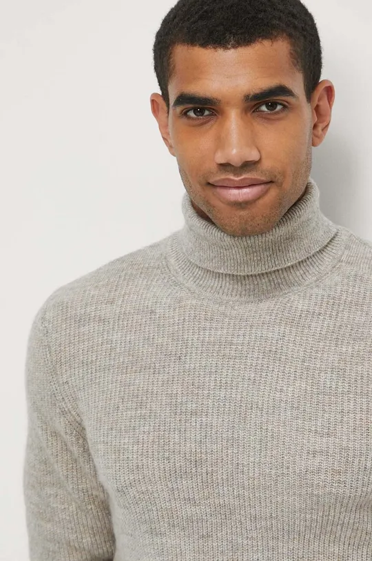 beżowy Sweter z domieszką wełny męski kolor beżowy