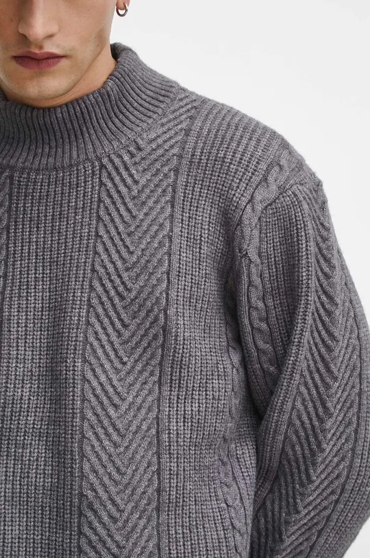 Sweter z domieszką wełny męski kolor szary Męski