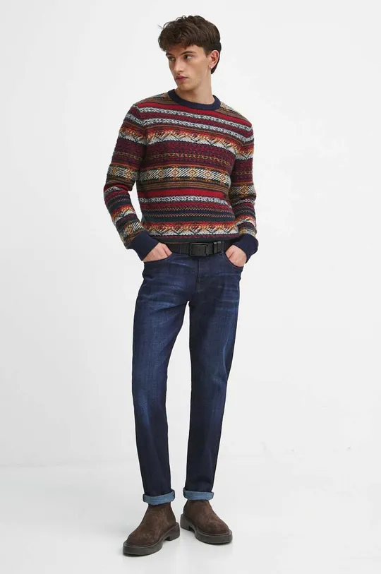 Sweter wełniany wzorzysty kolor multicolor multicolor