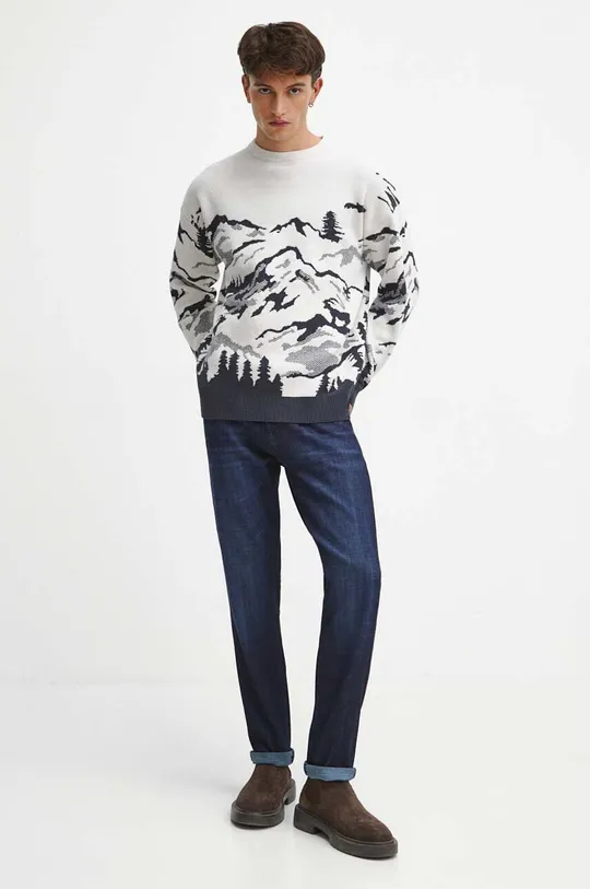 Sweter męski wzorzysty kolor beżowy beżowy