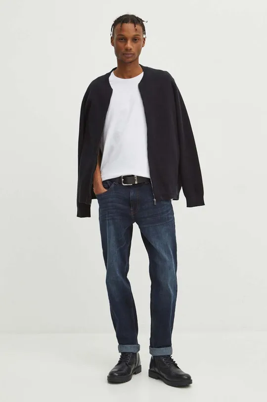czarny Sweter bawełniany męski gładki kolor czarny Męski