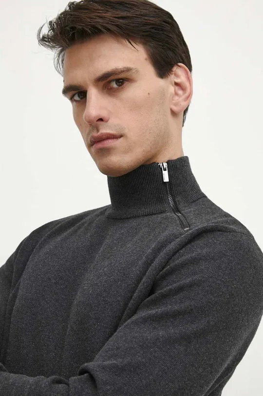 szary Sweter bawełniany męski z półgolfem kolor szary