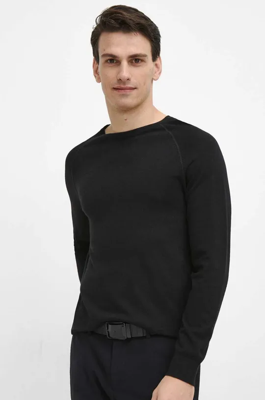 czarny Sweter męski gładki kolor czarny Męski